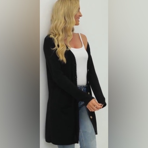 New Women's Black long
Classic Button Down
Soft Cardigan Sweater - Picture 4 of 4
